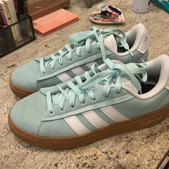adidas gazelle silver green womens adidas Women's Defiant Speed 2 Tennis Shoes, Aqua/Silver Metallic/Mint, Size 6.5 main image 0